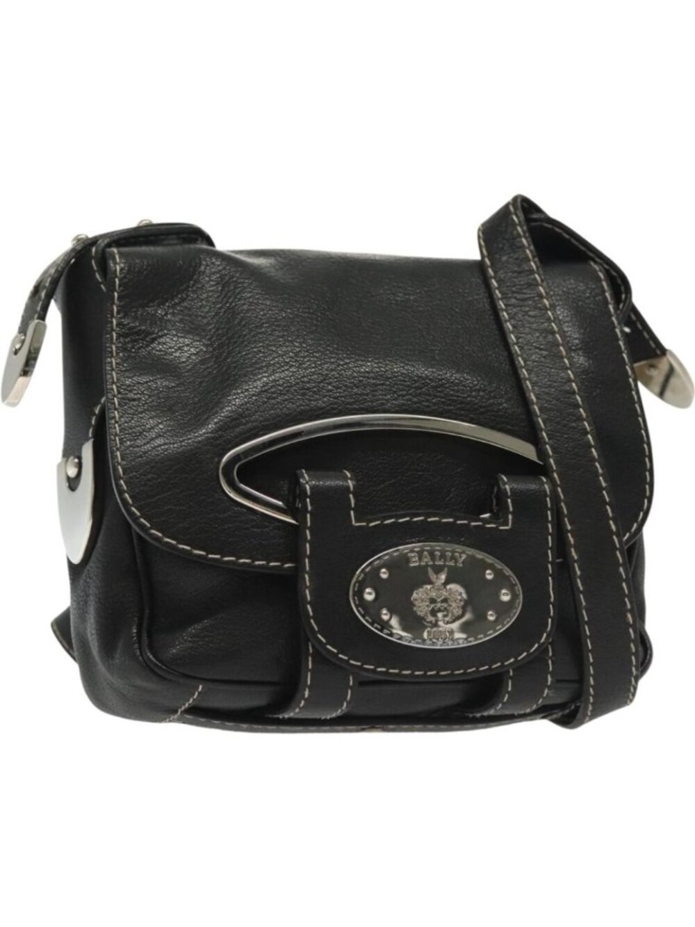 BALLY Shoulder Bag Leather Black Silver